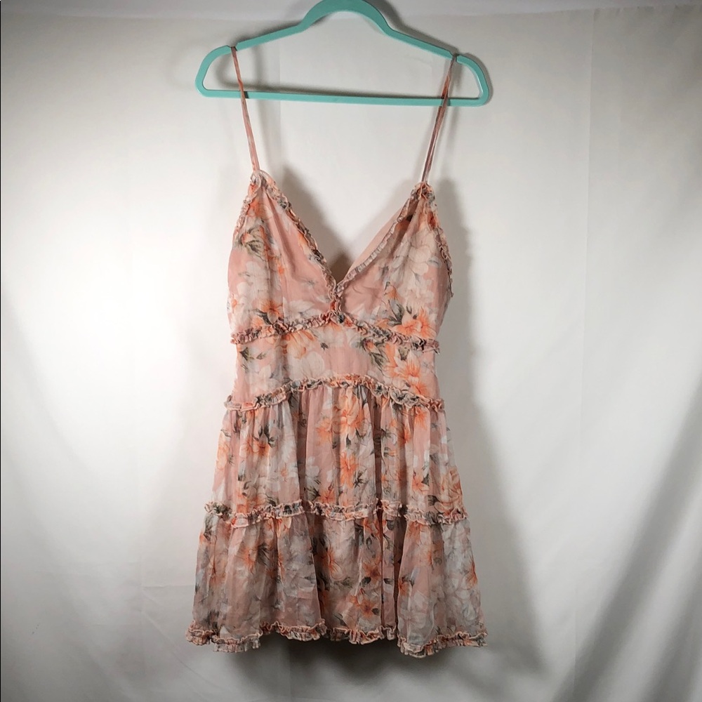Fairy Cottage Floral Blush Pink Floral Babydoll Dress with Tiered Ruffle